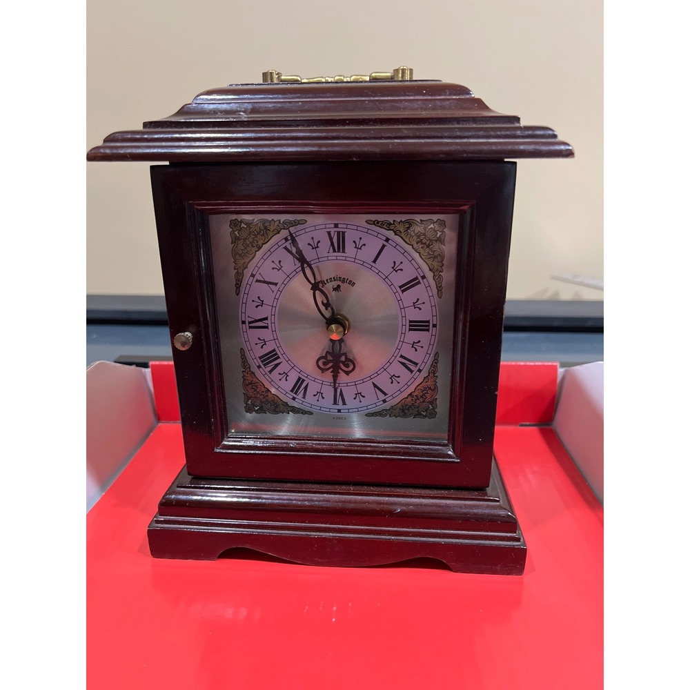 Kensington Mantel Clock Wood Case Quartz Movement Roman Numerals Vintage Style